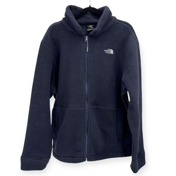 The North Face Men's Size Large Navy Dunraven Sherpa Full Zip Fleece Jacket - Picture 1 of 6